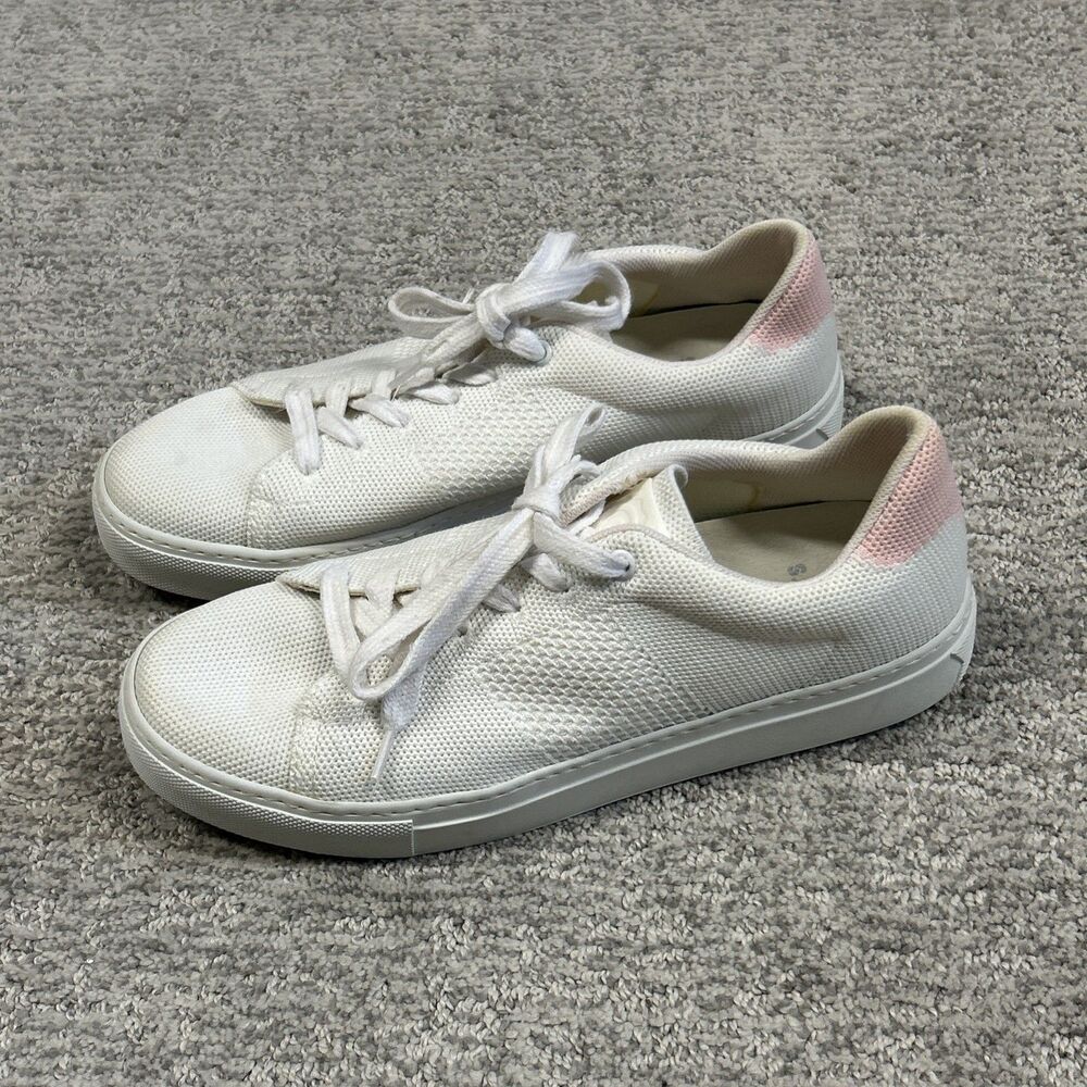 Greats Brooklyn Shoes Royale Womens 8 White Knit Sneaker Lace Up EU 38 Pink Trim